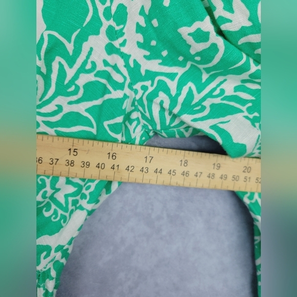 Zara Linen Long Sleeve Flirty Tropical Green Ruffled Linen Cotton Dress SIZE S - Picture 9 of 11